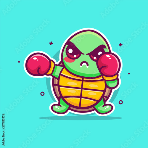 funny turtle animal character mascot playing boxing sport isolated cartoon