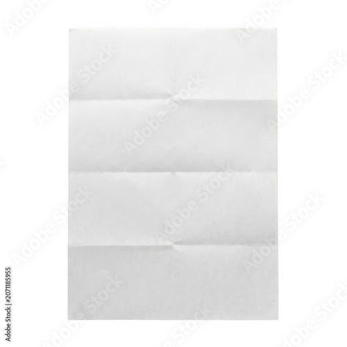 Blank sheet of white paper with three horizontal folded lines isolated on transparent background