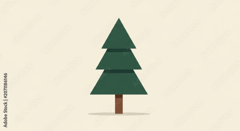 Fototapeta premium Stylized green pine tree illustration on a cream background for design
