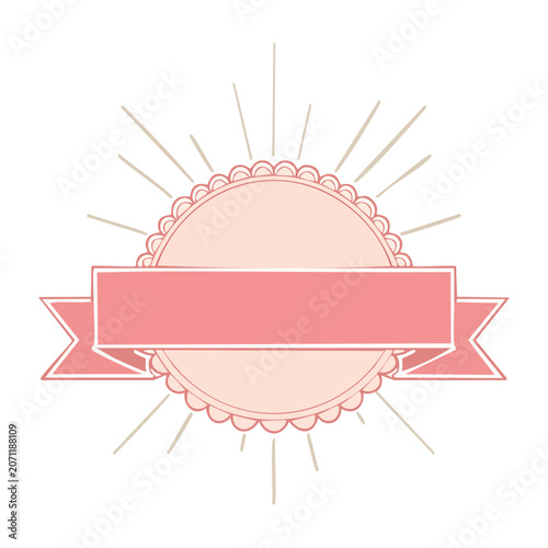 Pink ribbon badge with circular seal vector illustration