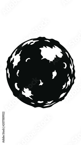 Black silhouette of the moon with craters on white background