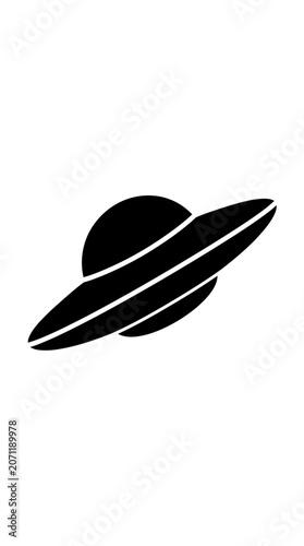 Black UFO Flying Saucer Icon on White Background