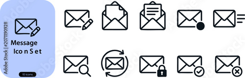 Message icon set mail and email line icons envelope symbols for communication, contact, newsletter, inbox, send, receive, secure mail