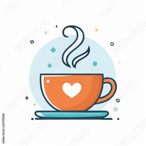 Flat design coffee cup with heart symbol and steam