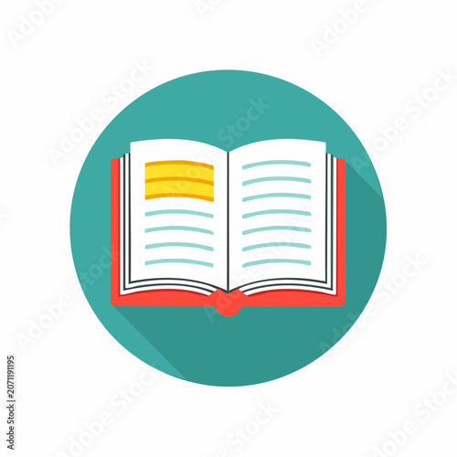 Flat design icon of an open book with long shadow