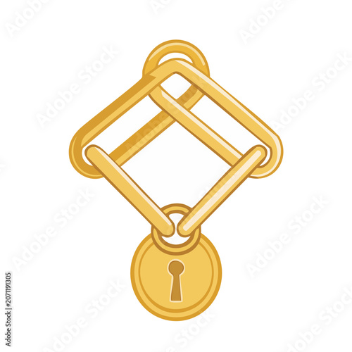 Golden Padlock and Chain Vector Illustration