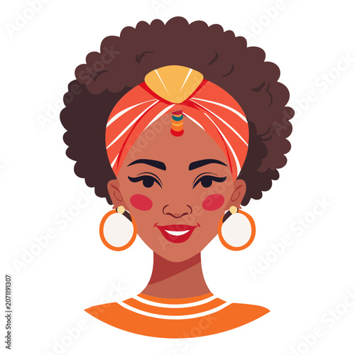 Flat vector illustration of a woman with headscarf and earrings