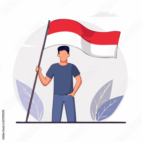 Man holding Indonesian flag in flat design style