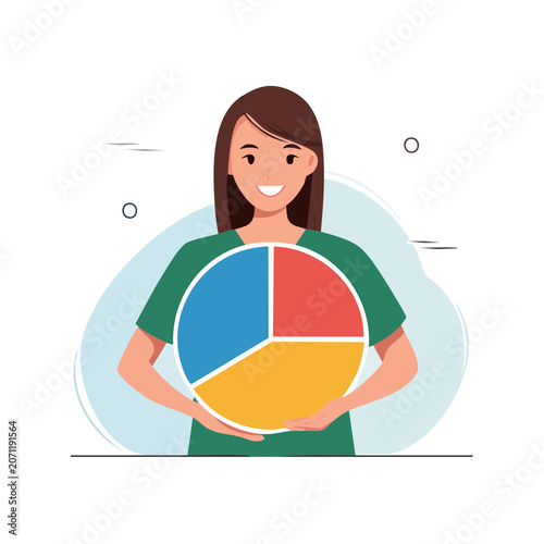 Woman holding colorful pie chart illustration