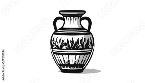 Photos Black and white ancient clay vase.