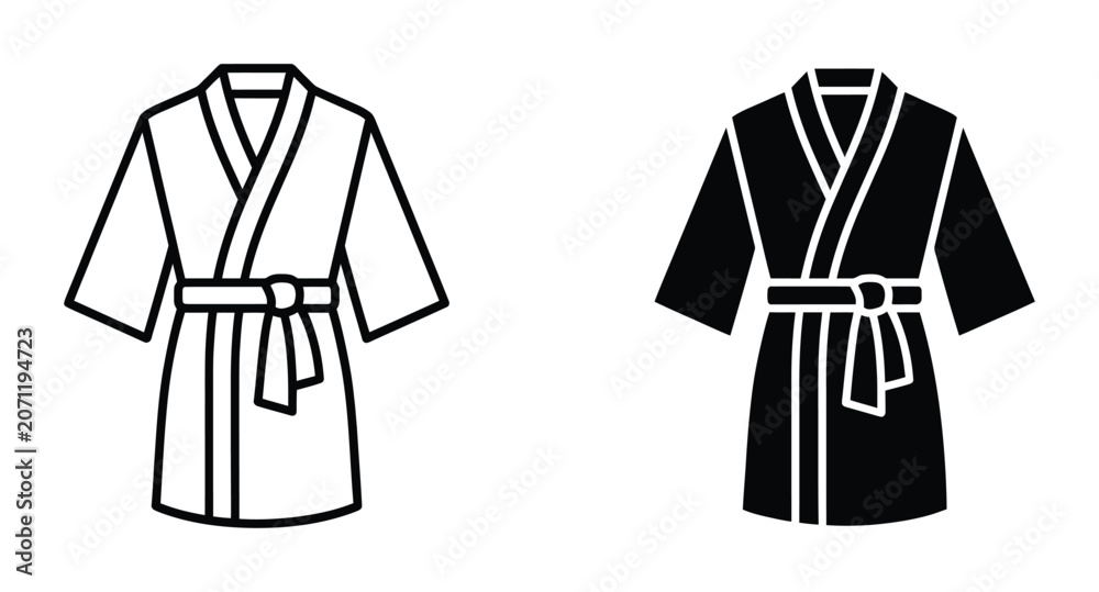 Naklejka premium Bath robe clothing icon set in outline and solid style. Vector illustration