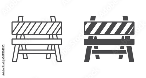 Construction road barrier icon set in outline and solid style. Vector illustration