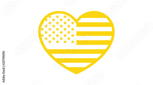 Yellow Heart with US Flag Pattern - Patriotism, Love for America