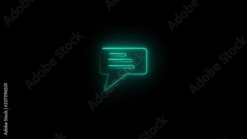 neon text message animated outline icon on black background