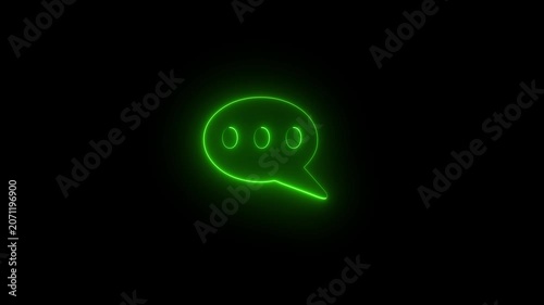 neon text message animated outline icon on black background
