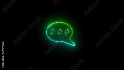 neon text message animated outline icon on black background