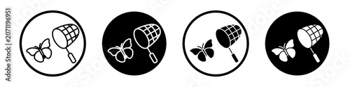 Photos Butterfly catcher icon collection in black and white filled and outlined style for web