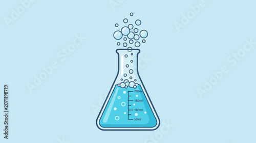 Science Experiment Flask with Bubbles Digital Illustration