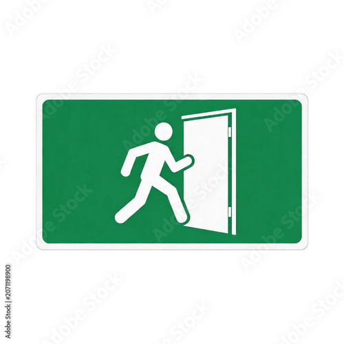 Emergency Exit Sign With Running Person Symbol For Safety Protocol Indication On Public Buildings And Workplace Facilities