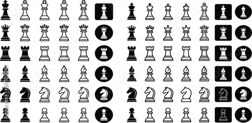 Quadro em tela Minimalist outline chess pieces vector icon set featuring diverse graphic styles