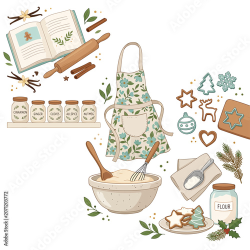 Baking Christmas dessert with apron.