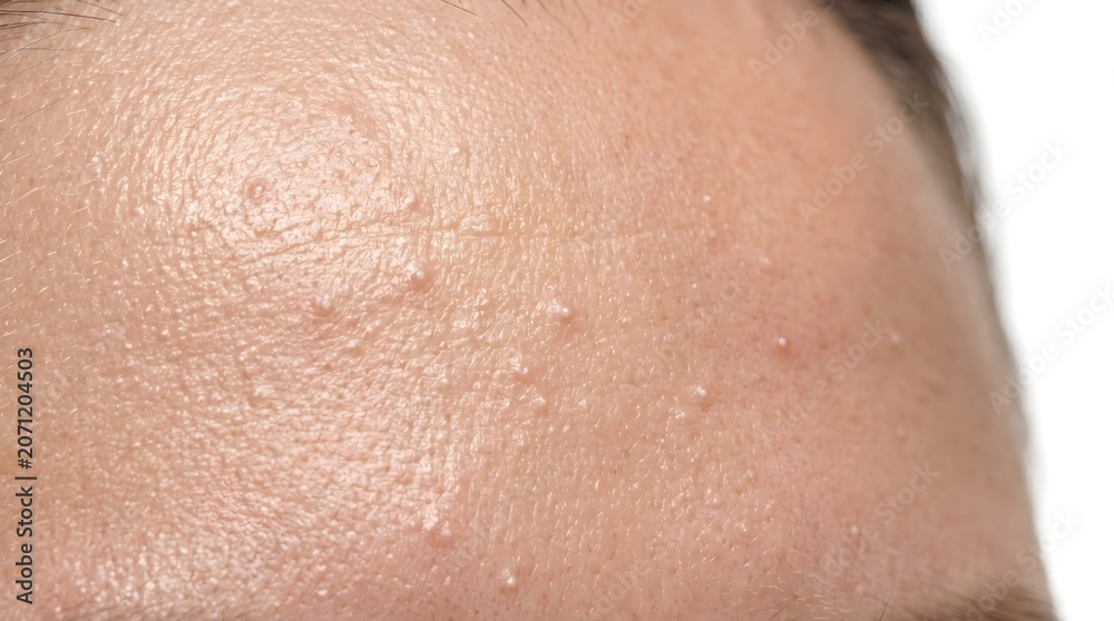 Fototapeta premium Forehead Whiteheads and Closed Comedones Clogged Pores Close Up