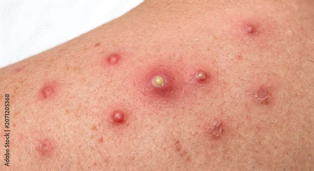 Fototapeta premium Multiple Recurrent Small Boils and Furuncle Lesions Skin Condition