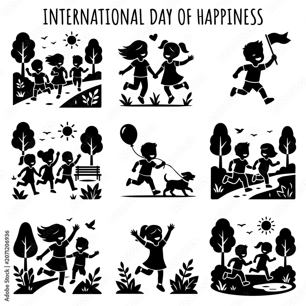 Obraz premium International Day of Happiness kids playing outdoors set