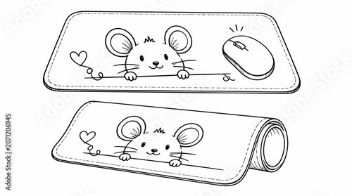 Cute cartoon mice on mouse pad illustration.