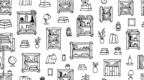 Hand drawn sketch collection of furniture and home decor items.