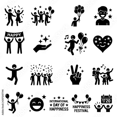 International Day of Happiness Icons Set