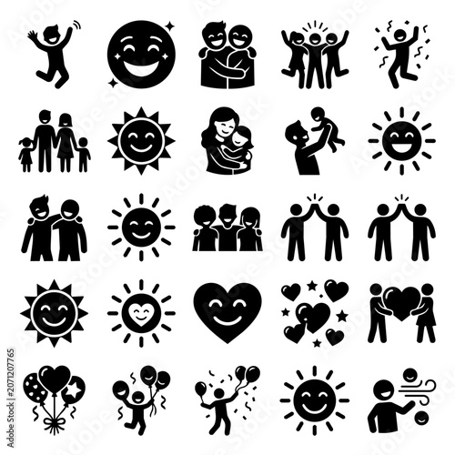 Happy People and Sun Icons Vector Set
