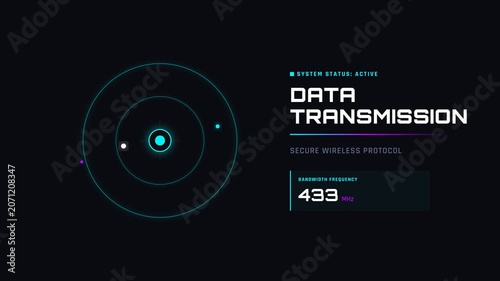 Futuristic data transmission interface display.