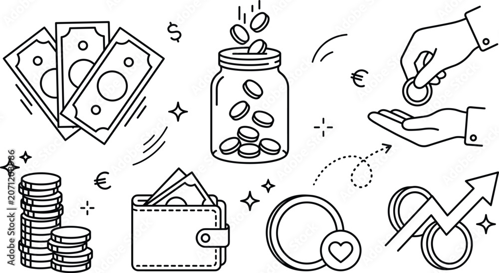 Φωτογραφία Financial savings money investment and wealth growth thin line icon set with cas