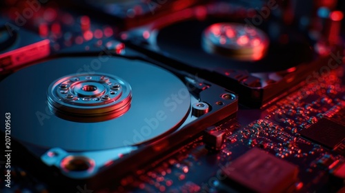 Close up of hard drives and circuit board