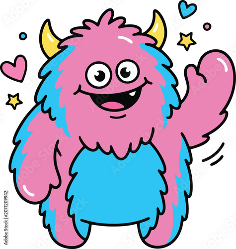  a fluffy friendly monster with two small horns,