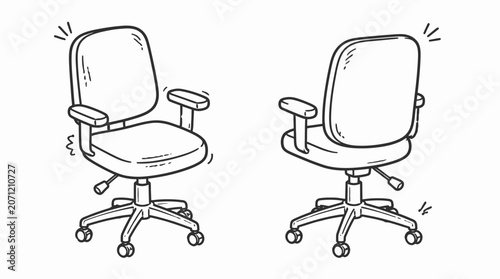 Two Adjustable Office Chairs with Wheels and Armrests.