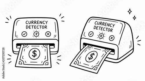 Currency detector machines processing dollar bills.