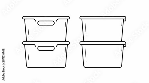 Stacked plastic storage bins with handles illustration.