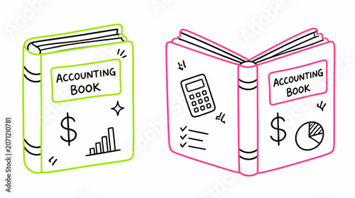 Colorful Accounting Books with Financial Symbols.