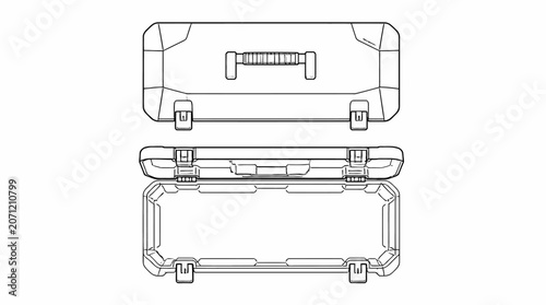 Empty black hard case with handle and latches.
