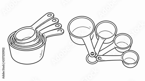 Set of nested measuring cups and spoons illustration.