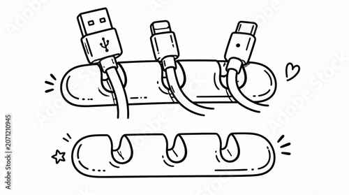 Illustration of USB cables plugged into a hub.