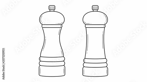 Two wooden pepper mills with classic design.