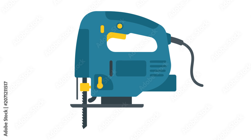 Naklejka premium Blue electric jigsaw power tool for precision wood cutting.