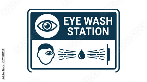 Blue emergency eye wash station safety signage.