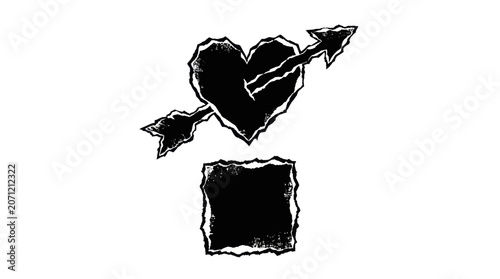Fotografía Broken Heart with Arrow, Scratchy Style, Isolated on White