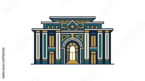 Bild auf Leinwand Elegant Art Deco Building Facade with Geometric Patterns and Archway