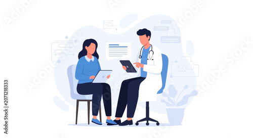 Doctor Consulting Patient with Tablet and Laptop, Healthcare Technology and Telemedicine Concept