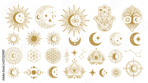 Esoteric Symbols: Sun, Moon, Stars, Hamsa, Tree of Life, Eye of Providence